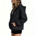 thumbnail image 3 of Hearthz Women Zip Up Hoodie Jacket Solid Color Drop Shoulder Cropped Zip Up Hoodie Women Fall Winter Warm Lightweight Sweatshirts for Women with Pocket Black XXL, 3 of 4