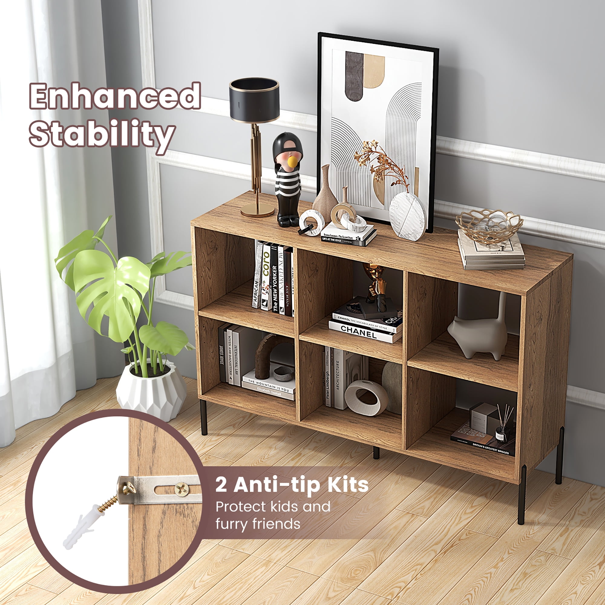 Costway 6 Cube Storage Shelf Organizer Bookcase Square Cubby Cabinet Bedroom Natural