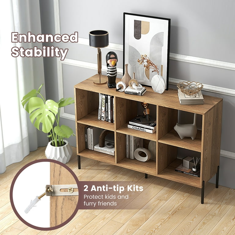 Costway 6 Cube Storage Shelf Organizer Bookcase Square Cubby Cabinet Bedroom  Natural 