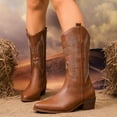 thumbnail image 2 of UngA Women Cowboy Boots Mid Calf Western Cowgirl Boots for Women Comfortable Low Heel With Zipper Brown,Size 8.5, 2 of 7