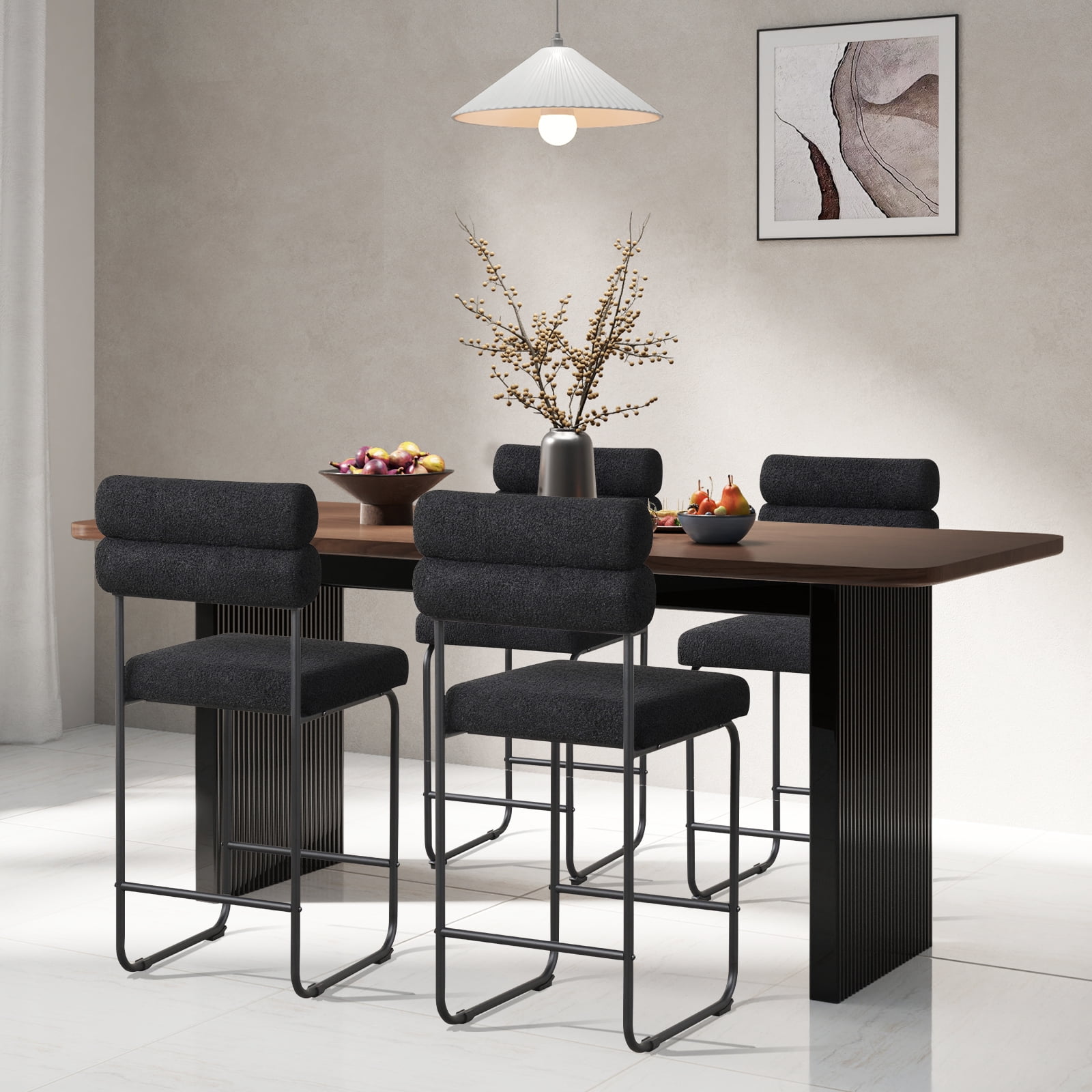 Gymax Set of 2 Counter Height Bar Stools 26'' Counter Stools w/ Metal Frame & Footrest Black