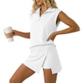 thumbnail image 4 of Women's Casual Tracksuit Outfit 2 Piece Matching Set Sleeveless Half Zip Polo Shirt and Wrap Skort Athletic Lounge Outfits White, 4 of 9
