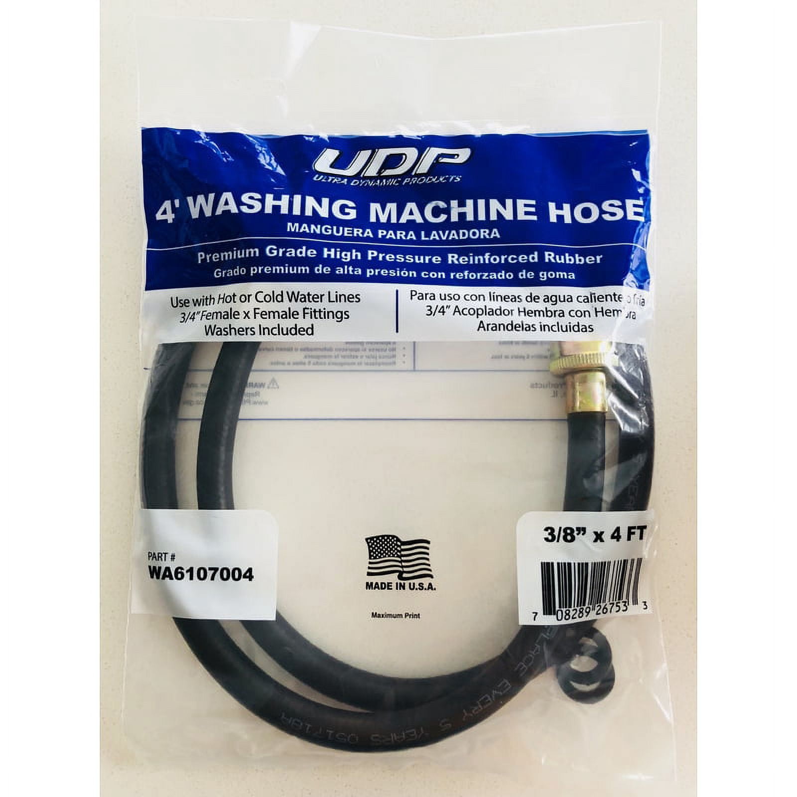 Ultra Dynamic Products WA6107004 Washing Machine Hose Rubber 3/8" D X 4 ft. L