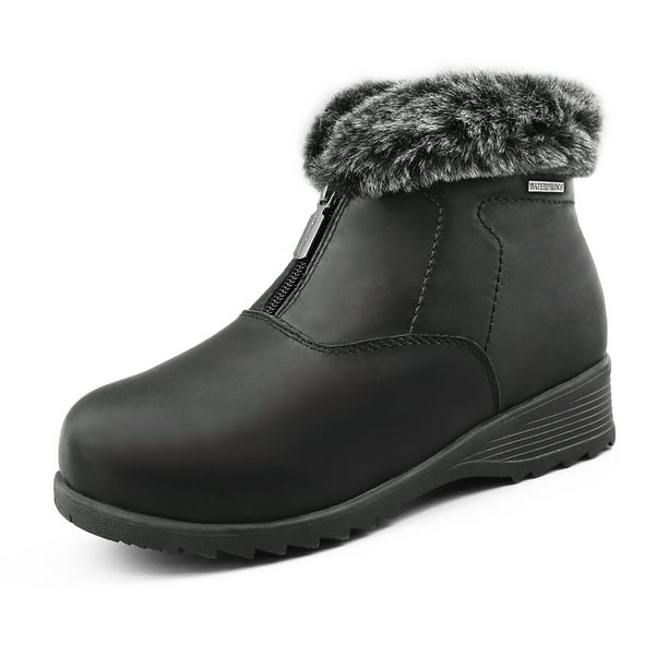Comfy Moda Women's Winter Snow Boots Leather Waterproof with Ice Gripper  LONDON 