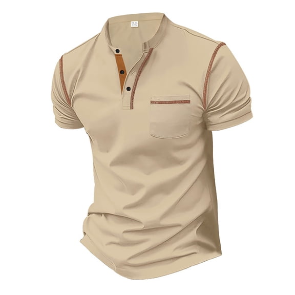 Bibifish Mens Polo Shirts Stand Up Collar Stitch Line Details Shirts Chest Pocket Short Sleeve Casual Daily Tops