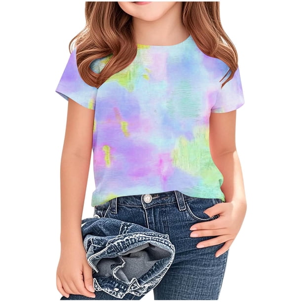 Camisetas de Cuello de Tripulación de Manga Corta para Mujeres Camiseta Impresa Inspirada en Acuarela para Niños de Edades 8-14