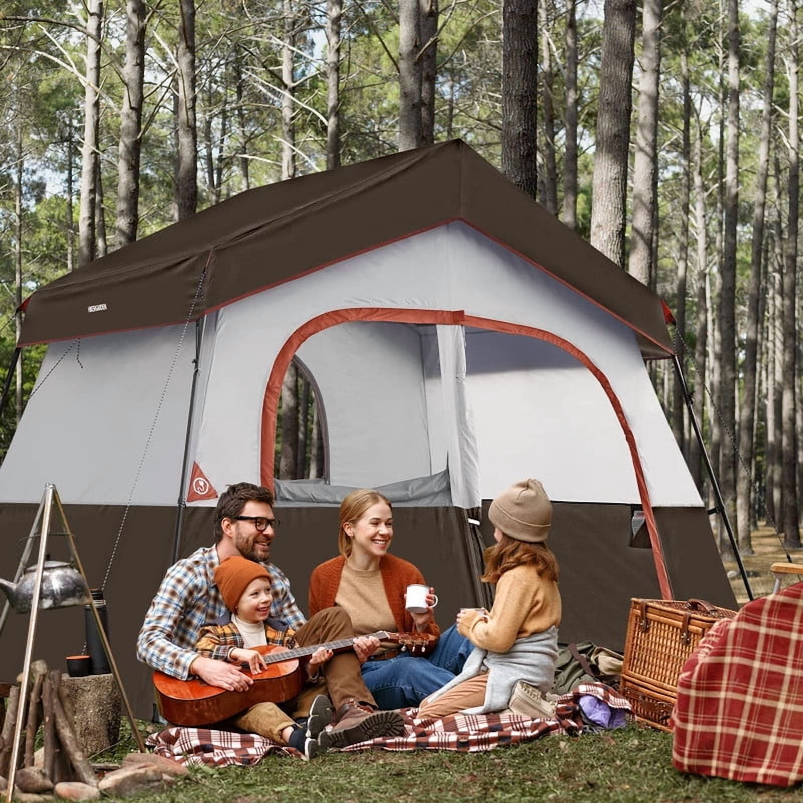 HIKERGARDEN 6 Person Camping Tent - Portable Easy Set Up Family Tent for Camp, Windproof Fabric Cabin Tent Outdoor for Hiking, Backpacking, Traveling
