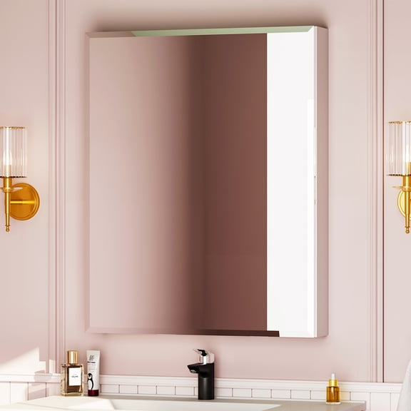 Sunrinx 30"x24" Single Door Aluminum Bathroom Medicine Cabinet Mirror with Adjustable Shelves, Recessed or Surface Mount, Soft-Closing Hinge, Invisible Handle