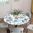 thumbnail image 5 of Spring Blue Floral Round Tablecloth for 45-54 Inch Tables,Fitted Table Cover with Elastic Edge,Ombre Garden Flower Botanical Blooms Waterproof Outdoor Table Cloth Protector for Patio Garden Dinner, 5 of 9