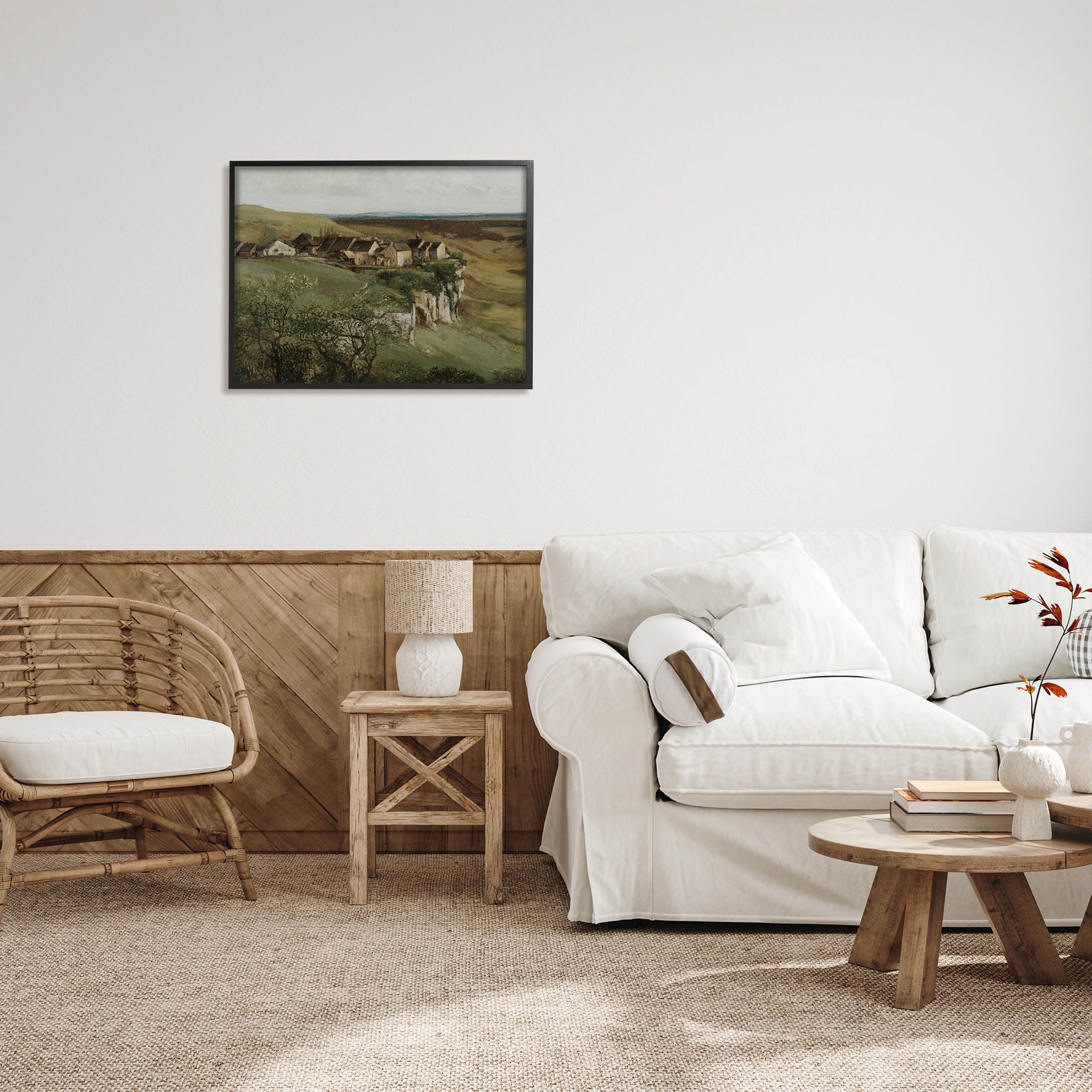 Cliff Cottages Rural Landscape Landscape Painting Black Framed Art Print Wall Art