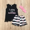 thumbnail image 1 of EGNMCR Robe pour Filles, Robe à Manches Courtes Col en V Cheville Bébé Fille Coton Imprimé Lettre Vêtements à Franges Ensemble Trois Pièces Robe Fille, 1 of 8