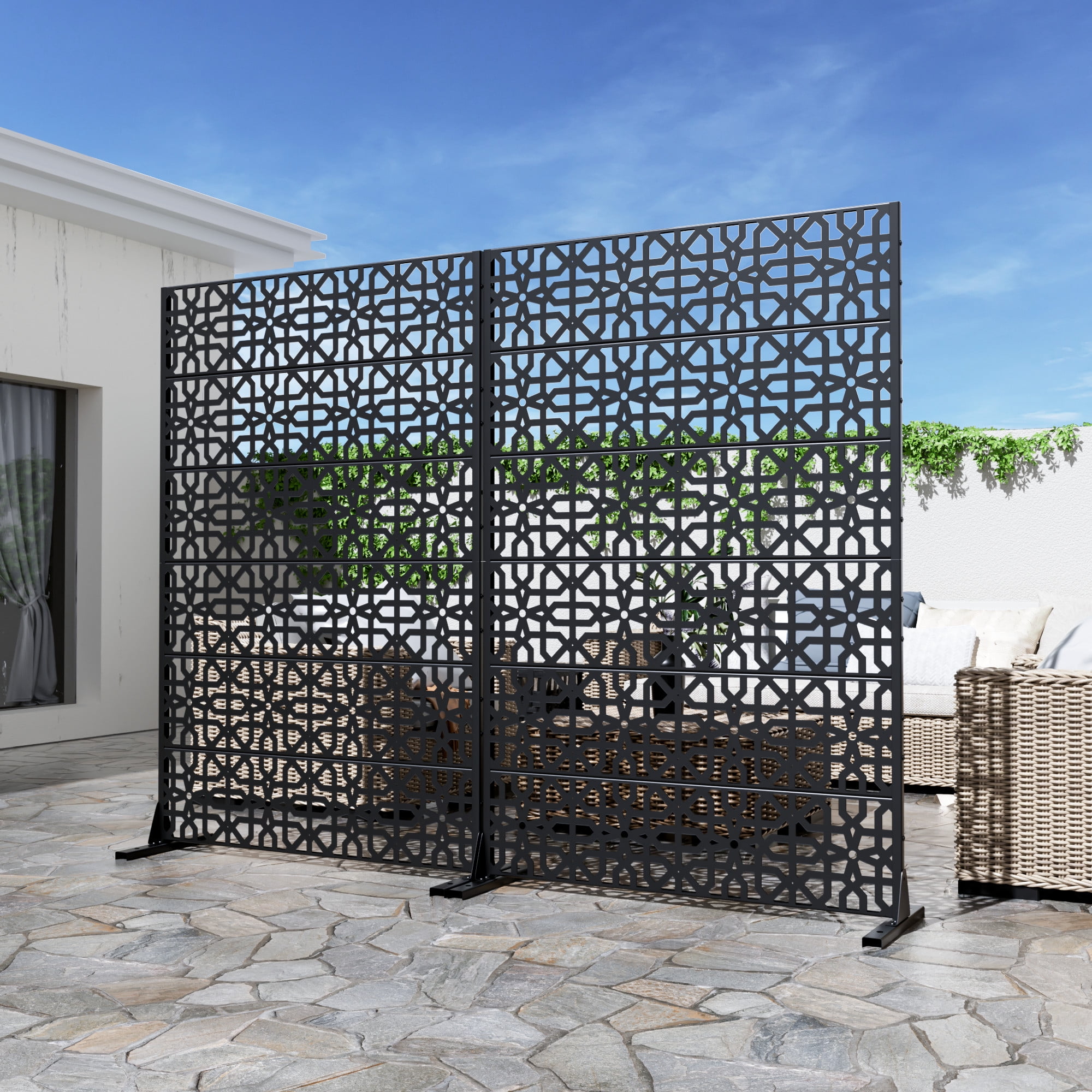 MAYEERTY Weatherproof Galvanized Steel Screen, Windproof Garden & Patio Divider,Chinese window paper-cuts,Black