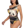 thumbnail image 3 of Picia Clear Sky Cute Sunflower Panda Pattern Women's One Piece Swimsuits,One Shoulder Swimwear Asymmetric ,Ruffle Monokinis Bathing Suits,High Waisted Flattering Bathing Suits-Small, 3 of 8