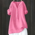 thumbnail image 2 of Womens 3/4 Sleeve Tops and Blouses Womens Casual Tops Business Casual Outfits Work Tees Plus Size Dressy Tops Cotton Tunic Blouses for Women Womens Linen Tunic Tops Pink L, 2 of 9