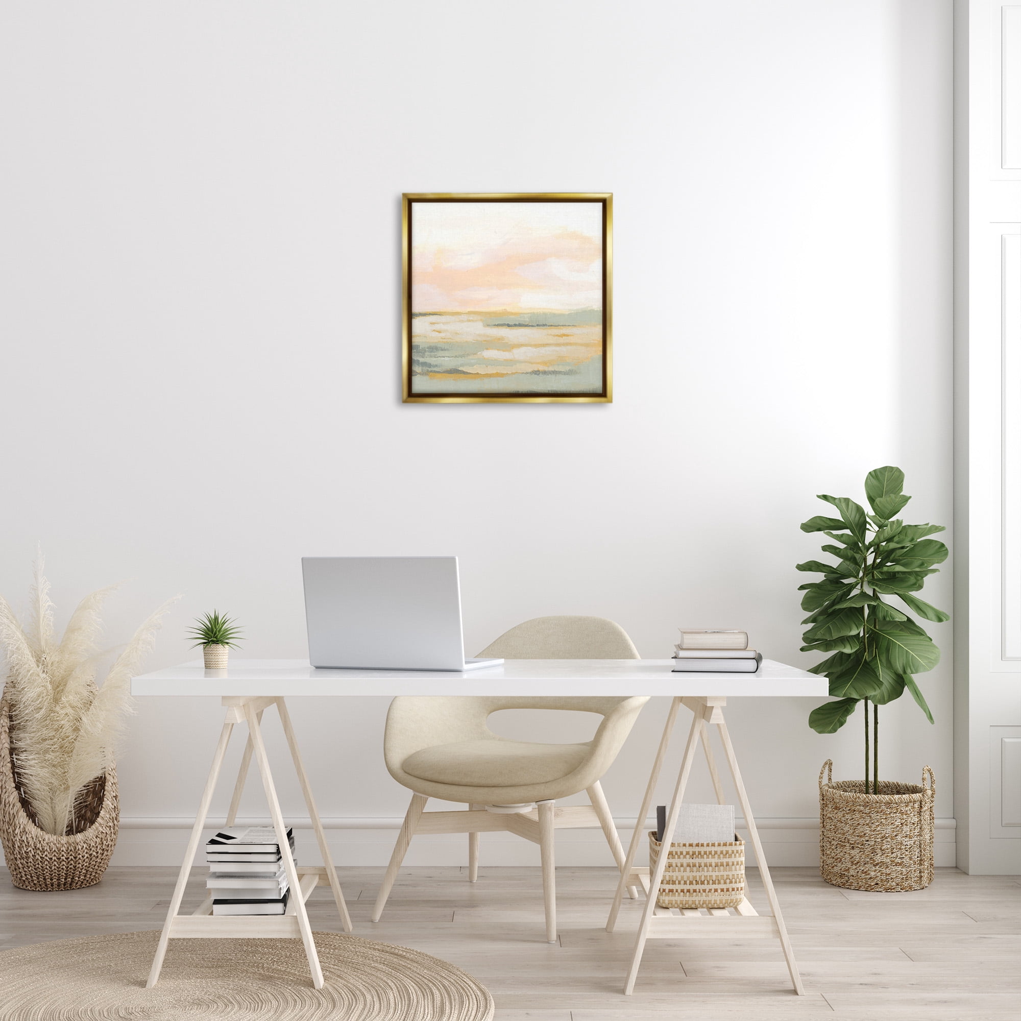 Stupell Industries Pastel Clouds Landscape Abstract Painting Gold Floater Framed Canvas Art Print Wall Art, 25 x 25