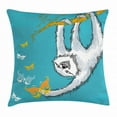 thumbnail image 1 of Sloth Throw Pillow Cushion Cover, Sketchy Sloth with Decorative Butterflies Ornate Branch Nature Inspired, Decorative Square Accent Pillow Case, 16 X 16 Inches, Teal Light Grey Orange, by Ambesonne, 1 of 2