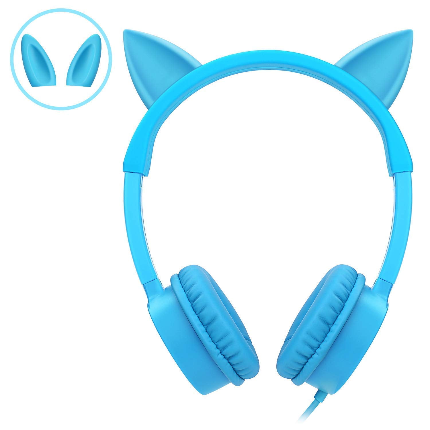 Kids Headphones, Vogek 2 in 1 Cat/Bunny Ear Wired On-Ear Headphones Headsets with 85dB Volume Limited, Children Headphones for Kids - Blue