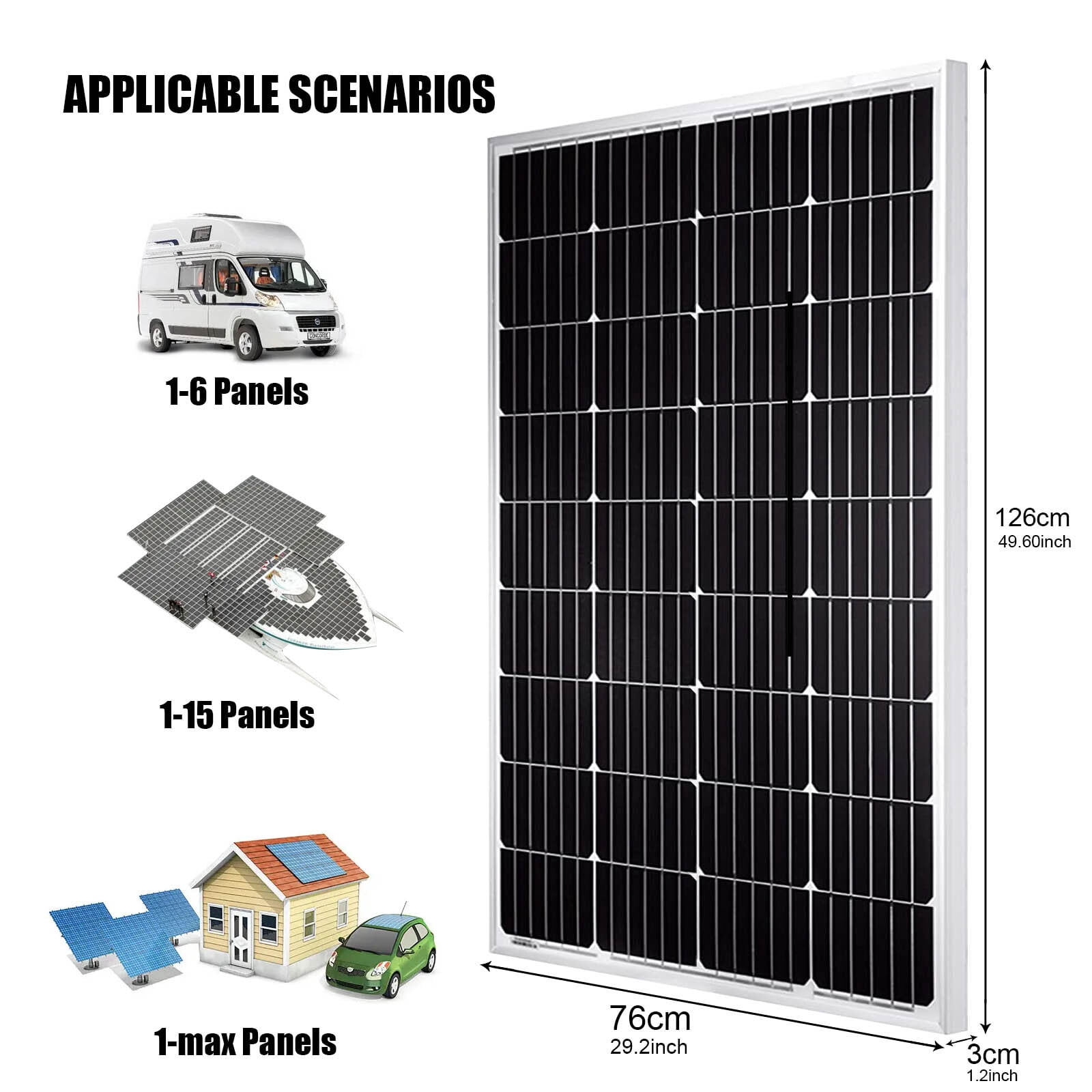400W 12V Solar Panel Mono High Efficiency PV Module for RV Home Caravan Camping