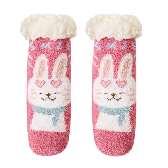 TELOLY Baby Fuzzy Slipper Socks Toddler Warm Socks with Grip Thick Fleece Non Slip Winter Cozy Fluffy Socks Christmas Gift