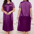 thumbnail image 2 of Women's Satin Nightgown, Plus Size Solid Color Lace Neckline Short Sleeve Lace Nightdress Sleepwear Silk Nightgown for Women Purple 4XL, 2 of 5