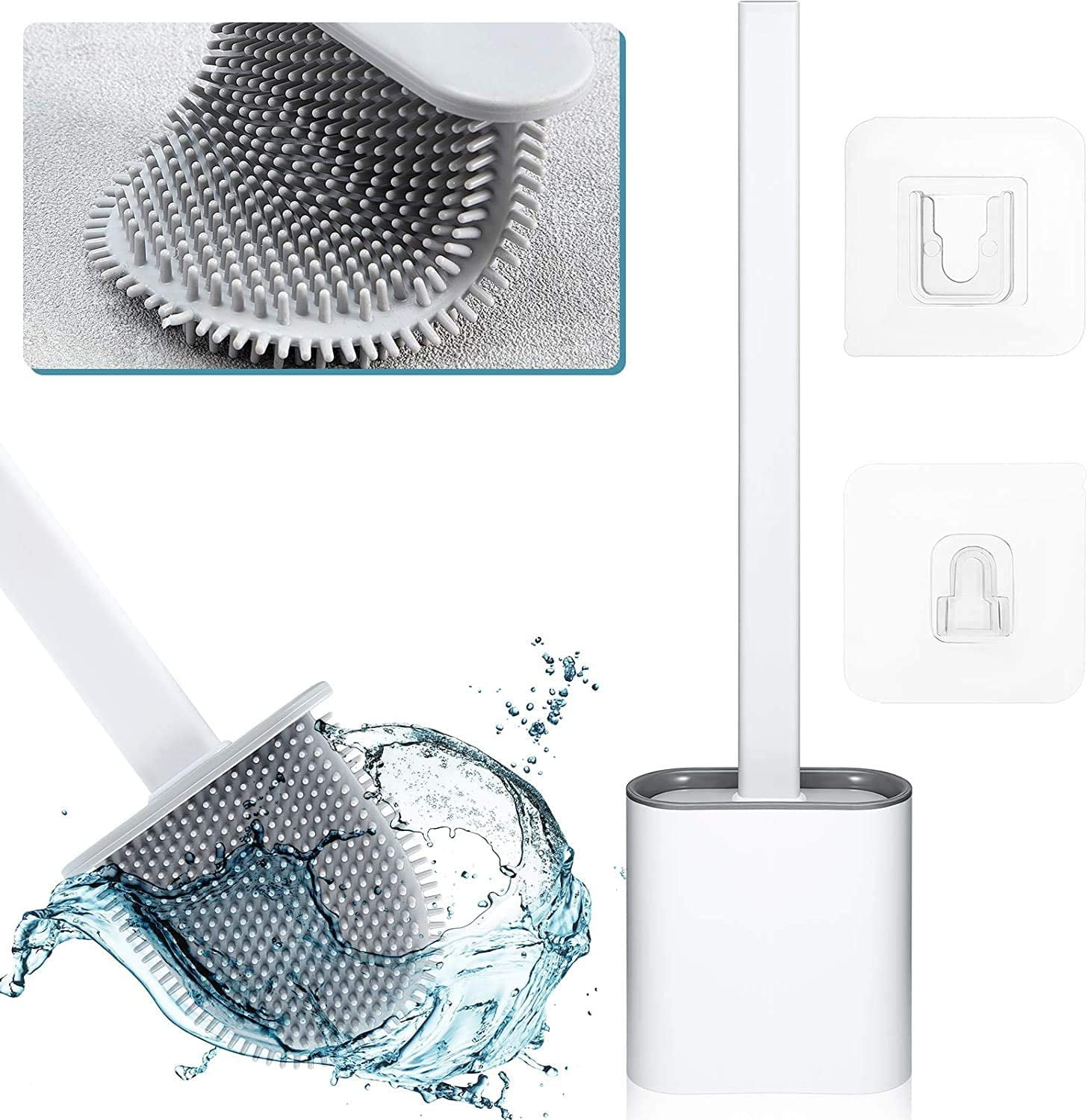 White Bendable Brush Head Deep-Cleaning Silicone Toilet Bowl Brush&Holder Set US 