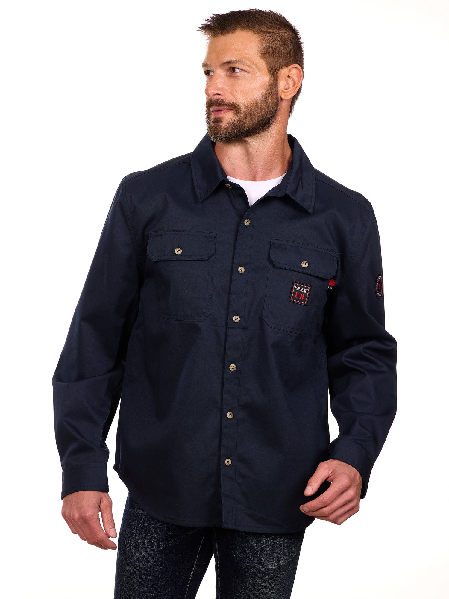 Bass Creek Outfitters Men's Flame Resistant Long Sleeve Twill Work Shirt, Sizes M-2XL