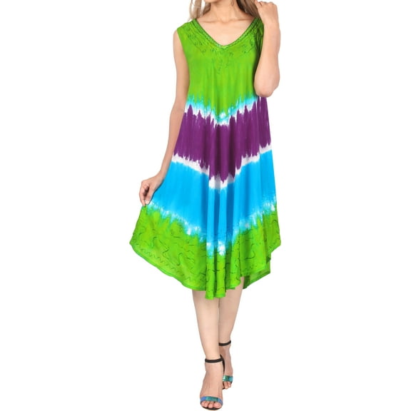 HAPPY BAY Women's Summer Relaxed Maternity House Wear Dresses L-XL Forest, Tie Dye