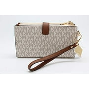 Michael Kors Jet Set Travel Leather Logo Large Double Zip Wristlet Wallet (Vanilla)