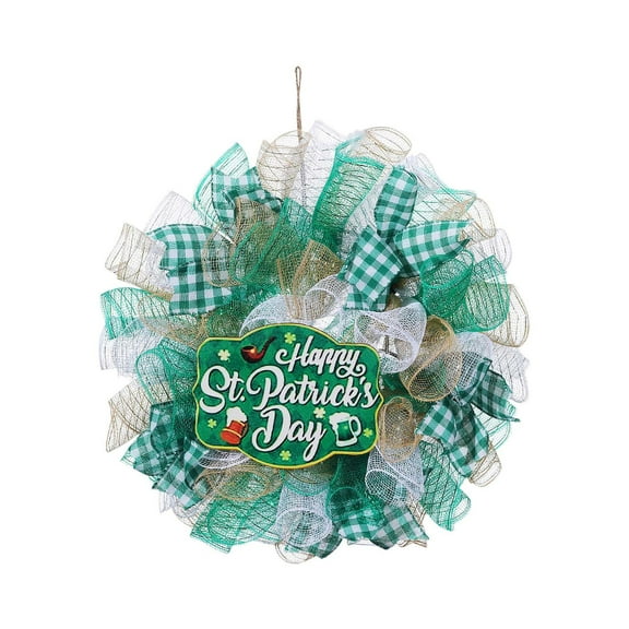 MXTPOV Happy St.Patrick's Day Wreath, Green Bows Wreaths for Front Door, St Patricks Day Decorations, Exquisite Wreath for Party Wall Decor, Home Decor