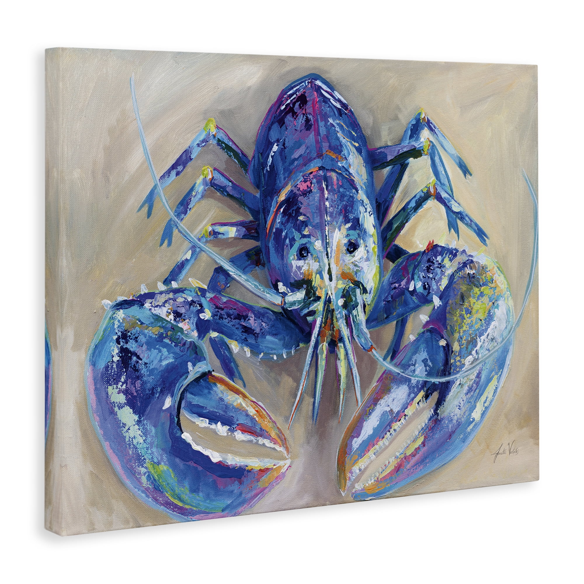 Stupell Industries Blue Lobster Impression Animals Painting Wrapped Canvas Art Print Wall Art, 20 x 16