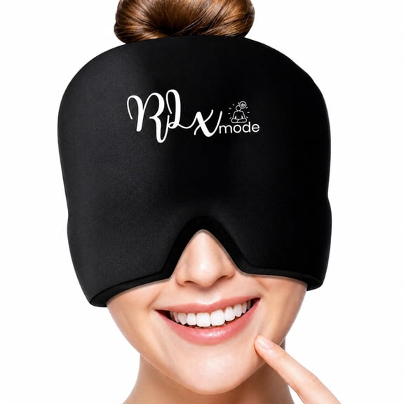 Migraine Relief Cap, Romancy 360 Cooling Ice Head Wrap for Headache Relief, Reusable Hot and Cold Gel Migraine Mask for Stress, Tension and Sinus Pressure, Stretch Fit Ice Hat for Women and Men, Bla