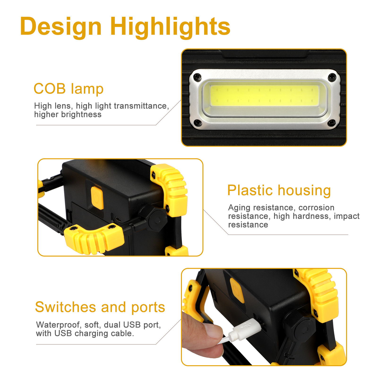 2pcs Rechargeable LED Work Light Portable, TSV 300LM 180° Rotatable COB  Inspection Lamp Waterproof with 1200MAH Battery, Lighting Modes for Camping  Hiking Car Repairing