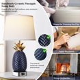 thumbnail image 2 of Miniyam Set of 2 Pineapple Table Lamps, 3 way Dimmable Ceramic 22" Table Lamp Navy Blue Modern Table Lamp with USB Port, Tall Coastal Table Lamps for Bedroom, Bulbs Included, 9W, 2 of 7