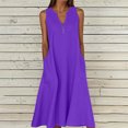 thumbnail image 2 of VBTAPA Cotton Linen Summer Dresses for Women V Neck Sleeveless Maxi Dress Flowy Beach Sundresses Loose Casual Vacation Dresses with Pockets Purple M, 2 of 6