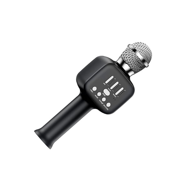 Injueey Micrófono inalámbrico compatible con Bluetooth Altavoz de mano Reverberación Multi-socket Reproductor KTV Micrófono recargable con soporte Cables de audio/vídeo Negro