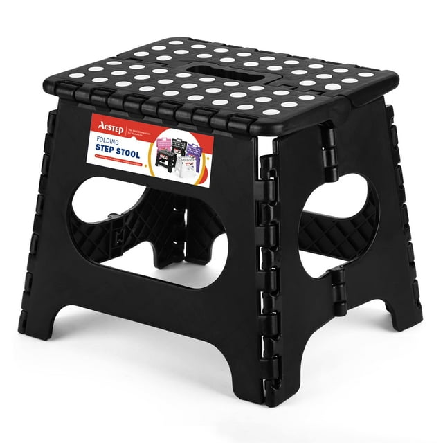 ACSTEP Folding Step Stool - Lightweight, Non-Slip, Collapsible Design - Holds up to 300lbs - Perfect for Adults - Black