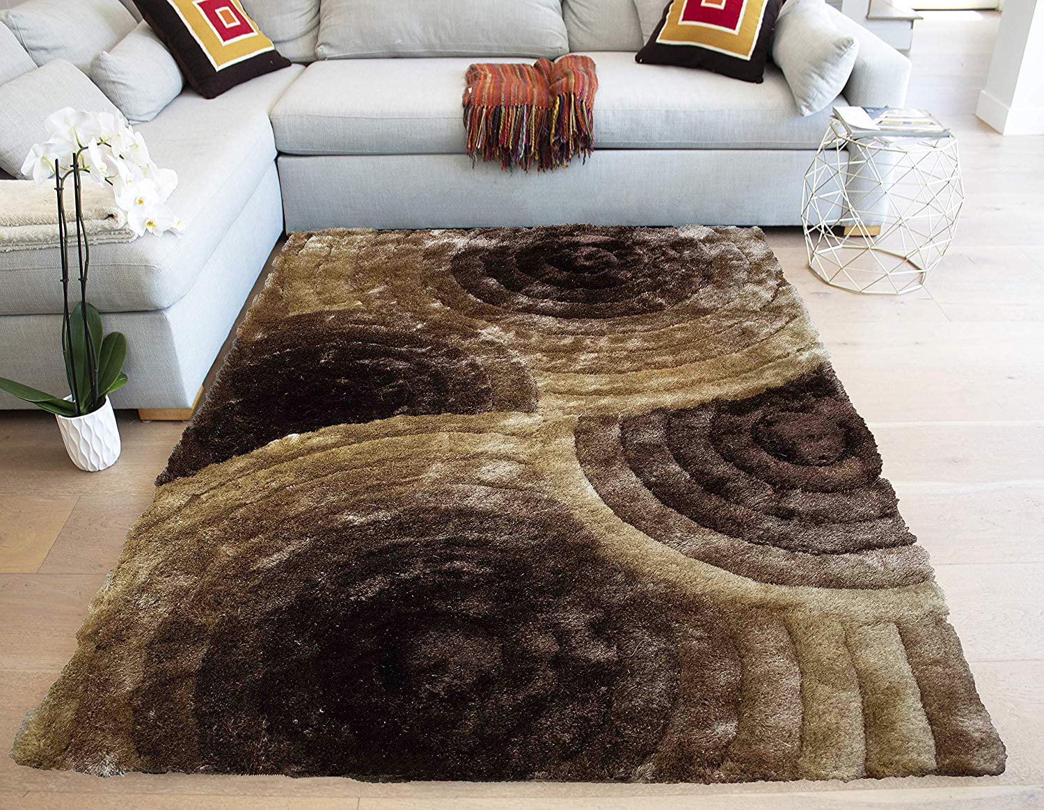 Brown Coco Shag Shaggy Modern Contemporary 3D 5x7 Rug Carpet 