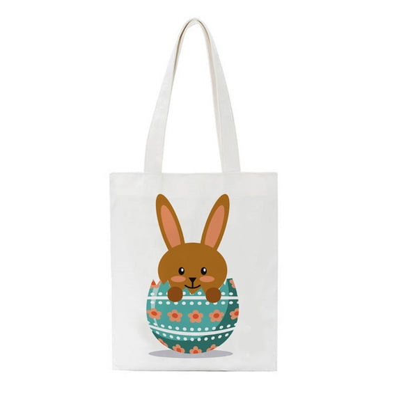 VerPetridure Easter Canvas Bag Easter Bunny Basket Bags for Kids,Canvas Cotton Personalized Candy Basket Rabbit
