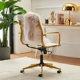 Luxmod Mid Back Gold Office Chair in White Leather, Adjustable Swivel Chair in Durable Vegan