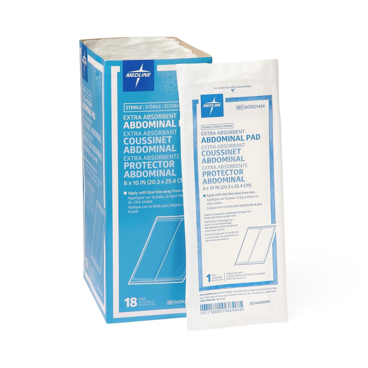Medline Sterile Abdominal Pads, 18 Count, 8in x 10, Extra Absorbent, for Wounds and First Aid