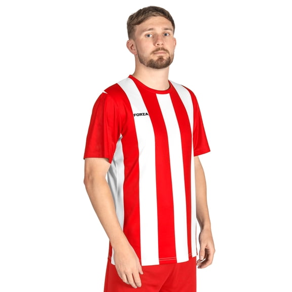 FORZA Men's Striped Soccer Jerseys – Short Sleeve Soccer Shirt Uniforms for Men [Red and White, XXL]
