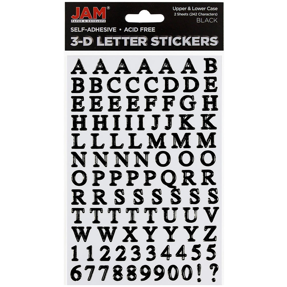 2 Black Color Alphabet & Numbers Stickers (72/Pack) 24 Pack