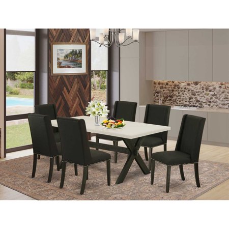East West Furniture X626FL624-7 – 7-Piece Dining Table Set – 6 Parsons Chairs and a Rectangular Table Hardwood Frame