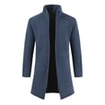 thumbnail image 2 of IROINNID Men's Long Sleeve Fleece Stand Collar Mid-Length Coat Solid Color Comfy Cardigan Stand-up Collar Pocket Sweater Coat, 2 of 9