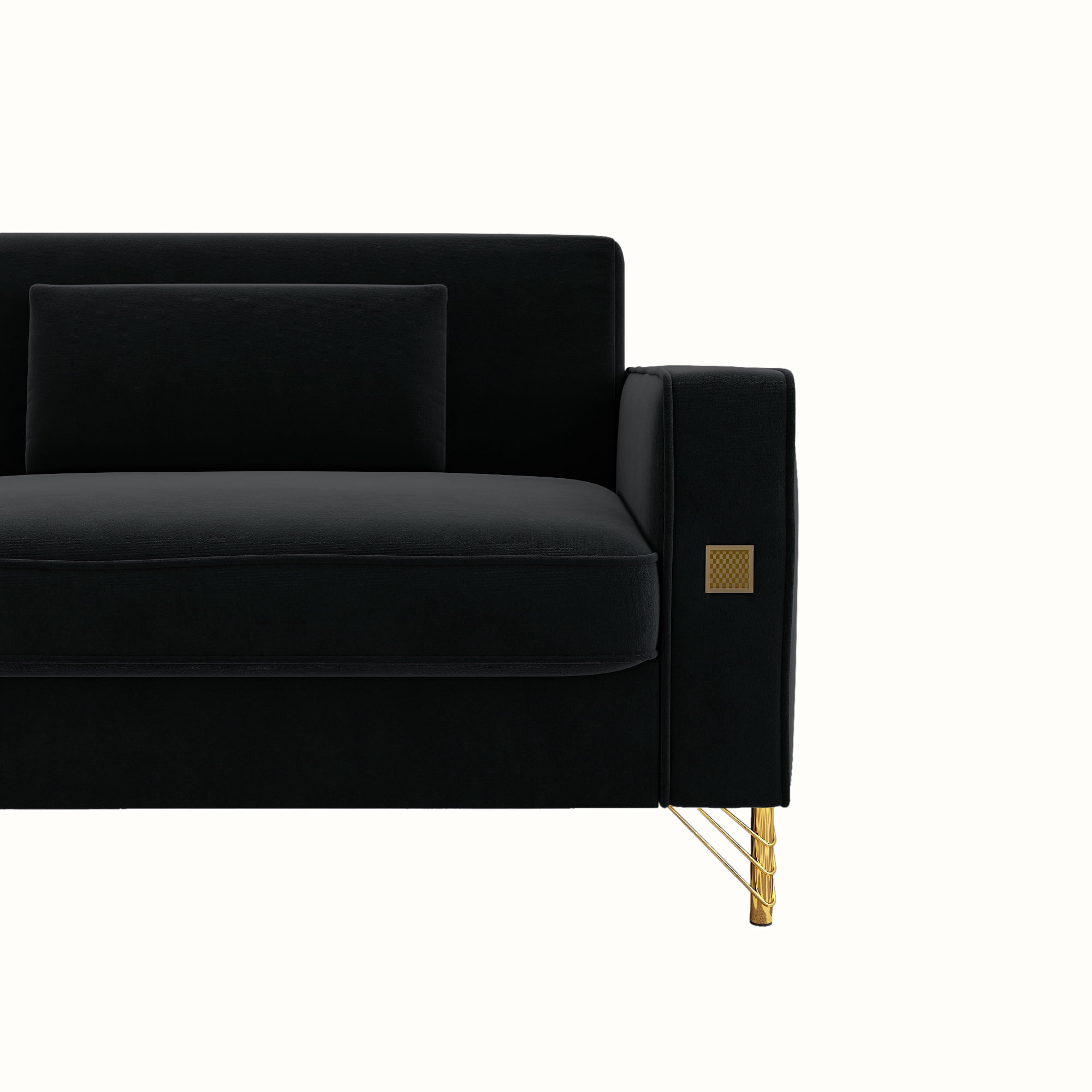 Modern Velvet Upholstered Sofa Couch with Pillows Removable Cushions and Gold Metal Legs for Living Room Office Apartment