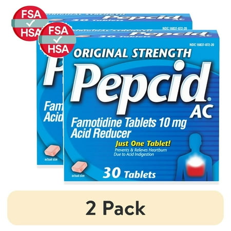 (2 pack) Pepcid AC Original Strength Heartburn Medicine, 10mg Famotidine, 30 Count