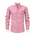 thumbnail image 2 of Dresfit Dress Shirts Mens Long Sleeve Button Down Shirt 2026 Muscle Fit Striped Solid Tops Spring Big and Tall Regular Fit Office Work Shirt Hot Pink 2XL, 2 of 6