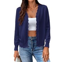 Cogild Long Sleeve Button Front Cardigans for Womens Lightweight Solid Color Tops with Unique Scalloped V-Neckline Fall Cardigans for Womens Casual and Stylish Cardigans