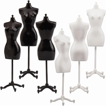 6Pcs 2 Colors Dress Form Cloth Gown Plastic Display Support Holder Table Top Model Stand Mini Sewing Mannequins