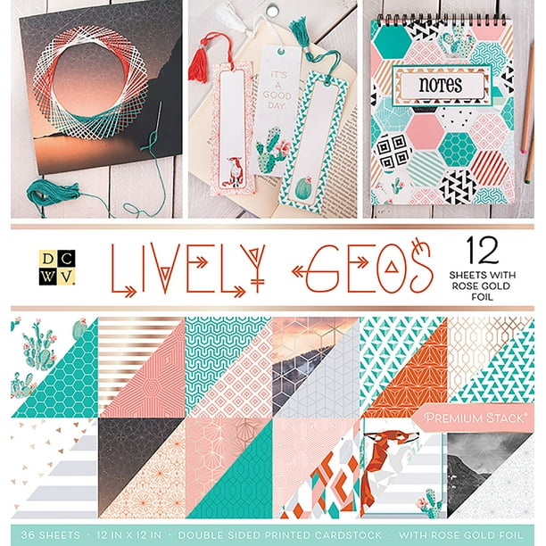 DCWV DoubleSided Cardstock Stack 12"X12" 36/PkgLively Geos W/Rose